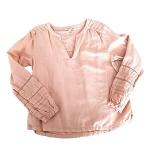 Rachel Zoe Pink Peach Linen Top Size Approx M with Tucks, Embroidery, Insertion